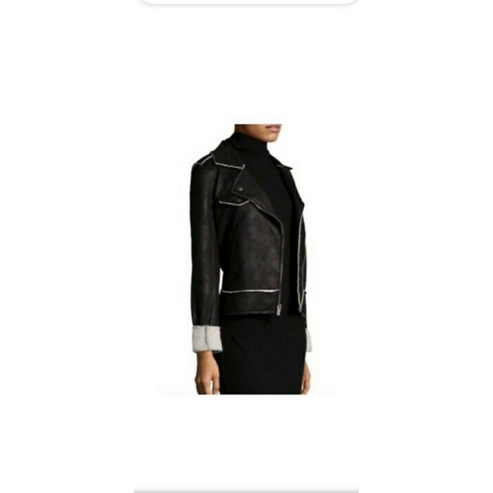Splendid Womens French Terry Moto Jacket Black Asymmetric Zip Up Pockets S New